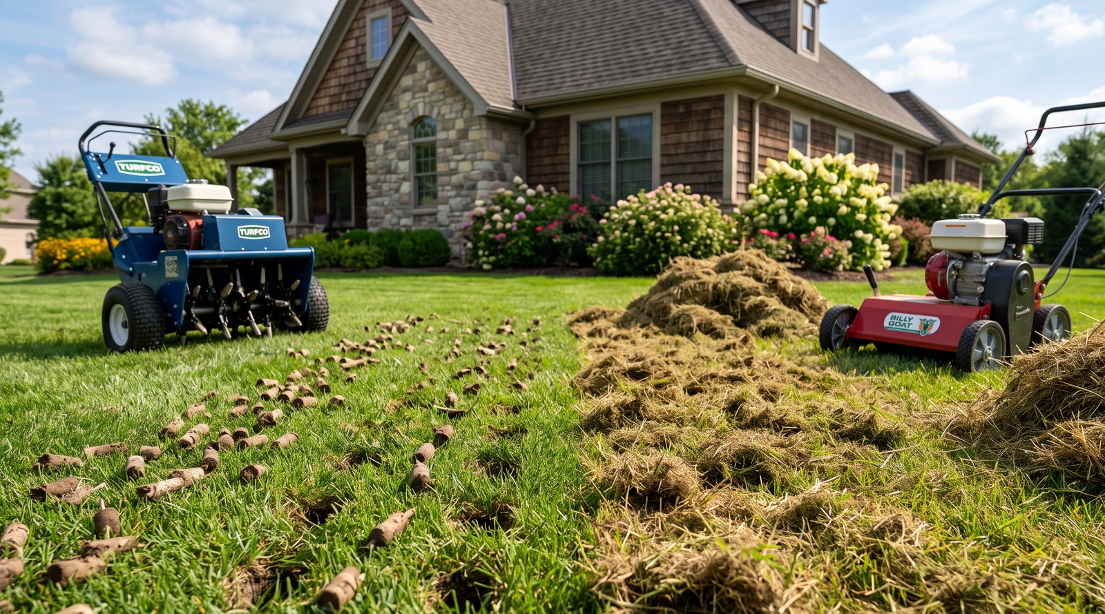 Core aeration vs dethatching equipment