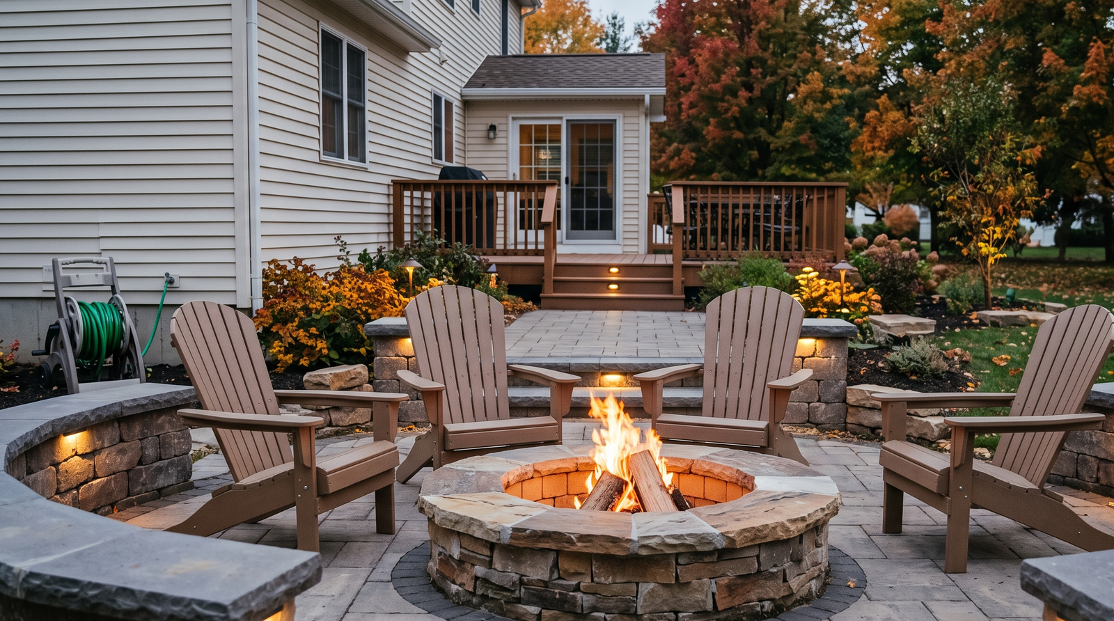 Custom paver patio with stone fire pit
